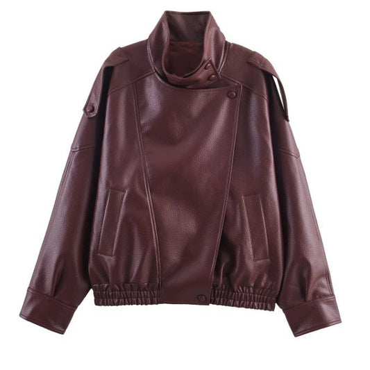 Fabiana Stylish Stand-up Collar Faux Leather Jacket