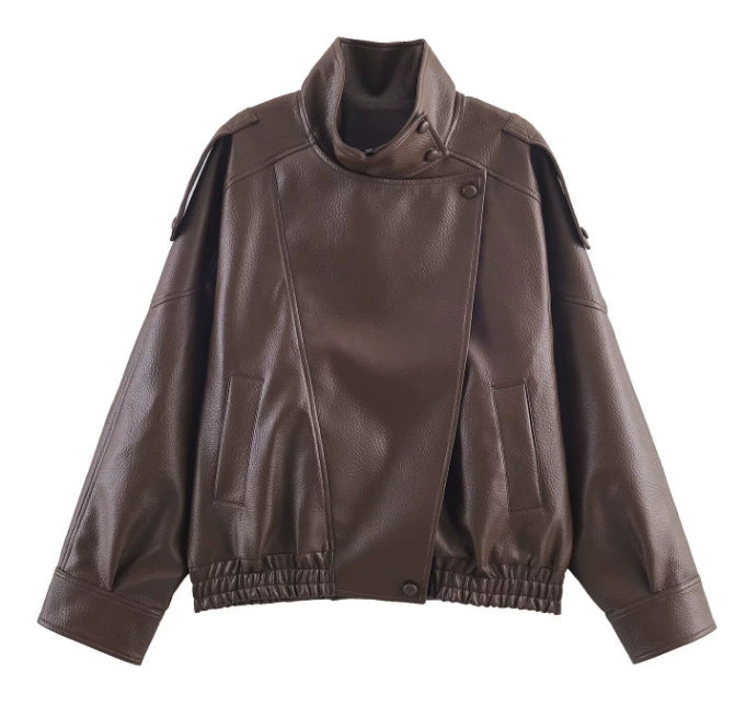 Fabiana Stylish Stand-up Collar Faux Leather Jacket
