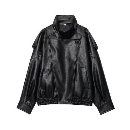 Fabiana Stylish Stand-up Collar Faux Leather Jacket