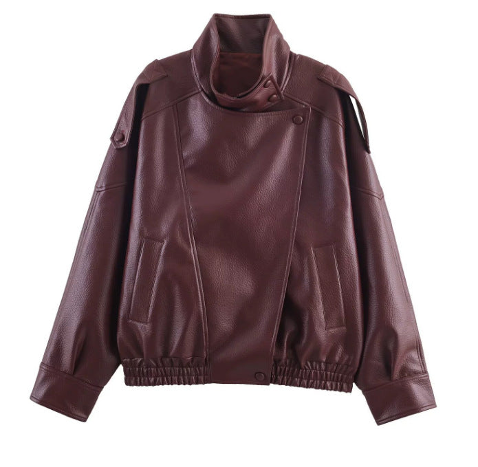 Fabiana Stylish Stand-up Collar Faux Leather Jacket