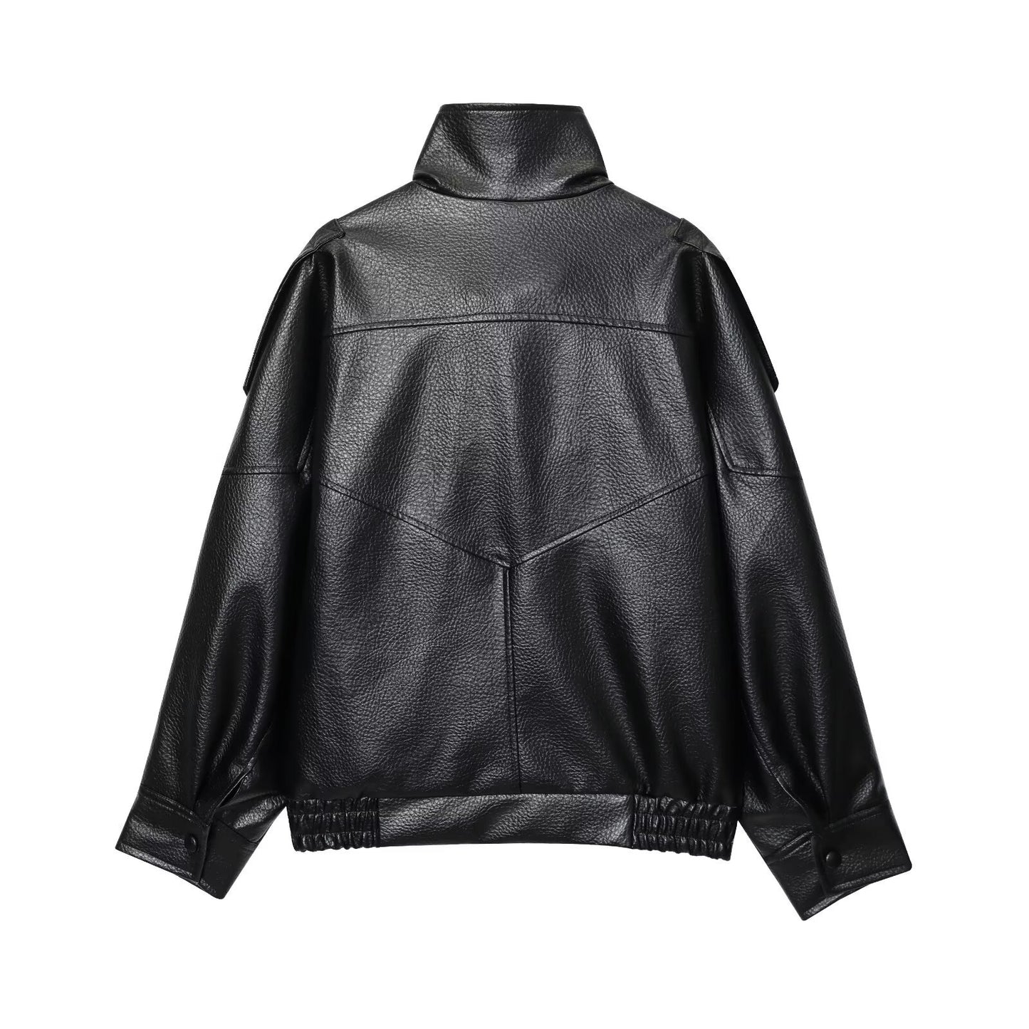 Fabiana Stylish Stand-up Collar Faux Leather Jacket