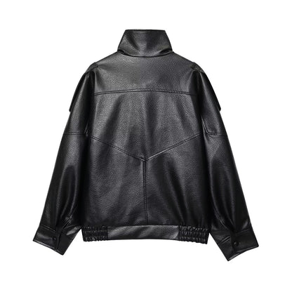 Fabiana Stylish Stand-up Collar Faux Leather Jacket